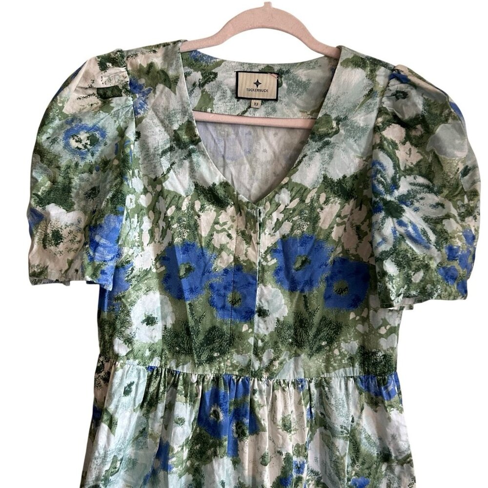 Tuckernuck Floral Prairie Puff Sleeve dress Ruffle Cottagecore Midi Chic Easter - Picture 2 of 12
